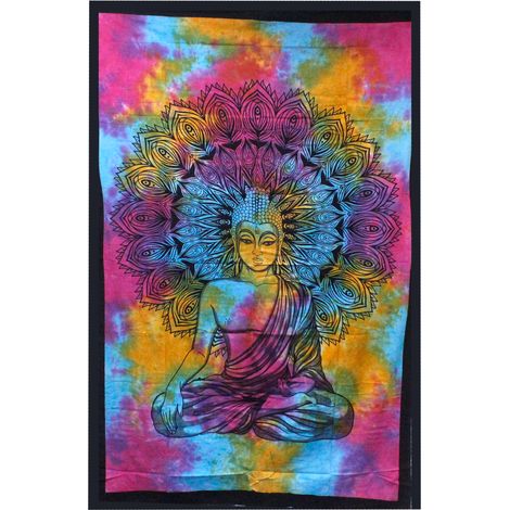 Couvre-lit simple en coton + tenture murale - Bouddha paisible 130 cm x 200 cm- Vendu par 1 (1/4)