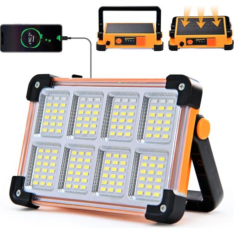 Lampada da cantiere a LED ricaricabile - 4 modalità di illuminazione - Alimentazione solare e USB - Impermeabile - Per garage/campeggio/emergenze - Nero/Giallo - 1 pezzo (1/5)