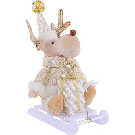 Décoration de Noël Renne et Traîneau en Peluche D2-46 Motif Cerf Ornement de Vitrine Père Noël (1/5)