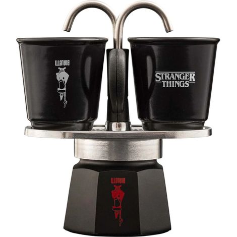 Caffettiera italiana - BIALETTI - Set Mini express - Collezione Stranger Things - Con 2 tazze termosensibili - Nero / Rosso