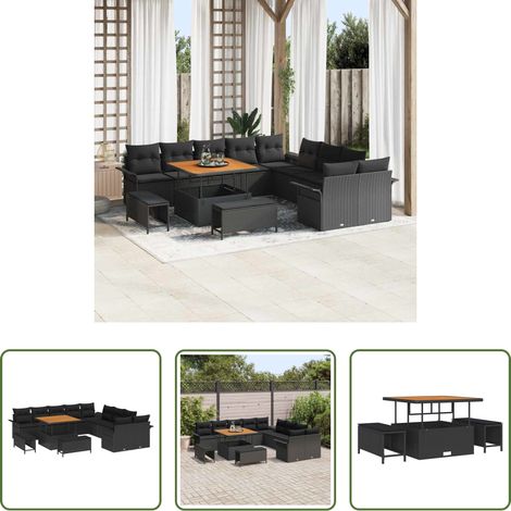 vidaXL Poly-Rattan - Gartensofa-set mit Kissen 13 pcs Schwarz Poly-Rattan (1/5)