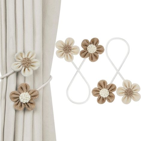 Set aus zwei Raffhaltern mit Blumenmuster, gewebte Raffhalter, geeignet als Gardinenzubehör für Zuhause, Schlafzimmer und Wohnzimmer (1/5)