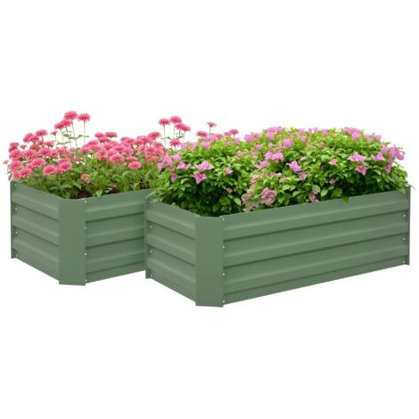 royaluxe -Lot de 2 carré potager de jardin dim. 100L x 50l x 30H cm - tôle d'acier ondulée vert (1/5)