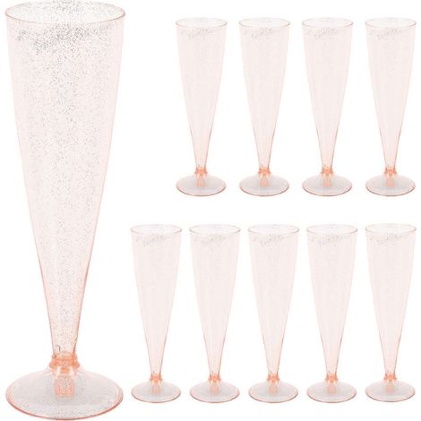 Lot de 10 flûtes à champagne en plastique à paillettes, verres à cocktail jetables-18x5.5cm-Rosy