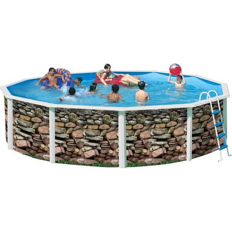 Kit piscine hors-sol acier Toi MURO ronde Ø5.50 x 1.20m décor pierre (1/4)