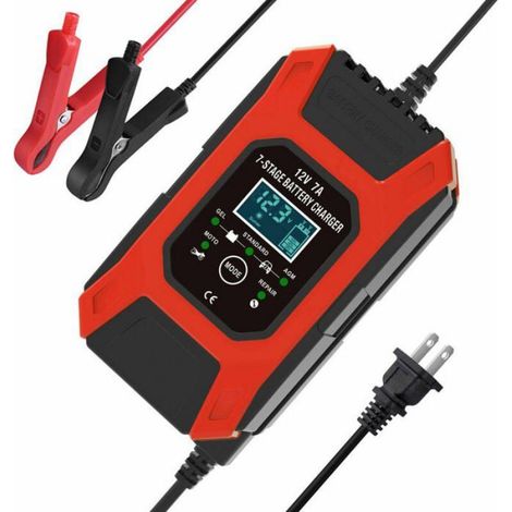 Chargeur batterie voiture 12V 7A : 7 étapes intelligent auto, LCD—moto/voiture/bateau/appareils (1/2)
