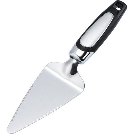 royaluxe - Pelle à tarte et à pizza, coupe-tarte, design à double lame, poignée douce, acier inoxydable, argent/noir, (1/5)