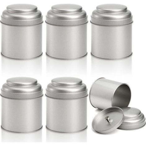 Lot de 6 boîtes à thé rondes avec couvercles doubles hermétiques, 236,8 g, petites boîtes de cuisine pour le stockage du thé, du café, du sucre, des feuilles en vrac, des bonbons, des herbes et (1/5)