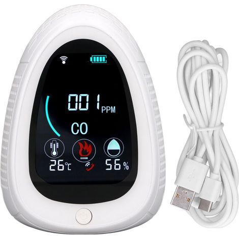 Jeffergarden Détecteur de monoxyde de carbone avec télécommande Wi-Fi, chargement USB, surveillance en temps réel des fumées et écran LCD (1/5)