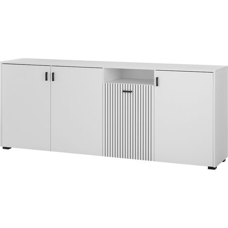 Sideboard 200 cm breit weiß matt mit schwarz gerillt HUNTER-61 (1/5)