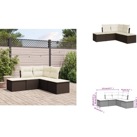 5-tlg. Garten-Sofagarnitur mit Kissen Braun Poly Rattan - Gartensortiment - Gartenmöbelset - Lounge Möbel - Rattan Gartenmöbel - Wetterfest (1/3)