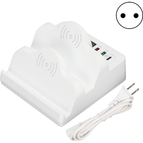 6-Port-USB-Ladestation mit 2 kabellosen Ladegeräten, Multi-Geräte-Dockingstation mit LCD-Display und US-Stecker