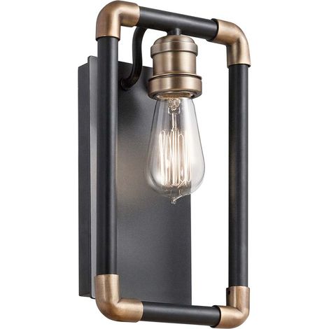 Wandlampe Leuchte Flurlampe schwarz messing Industrial Rohr Design Filament LED