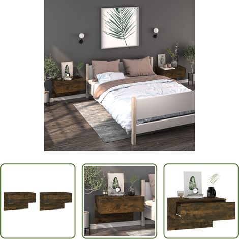 vidaXL Table de chevet flottante - Tables de chevet murales 2 pcs Chêne fumé (1/5)