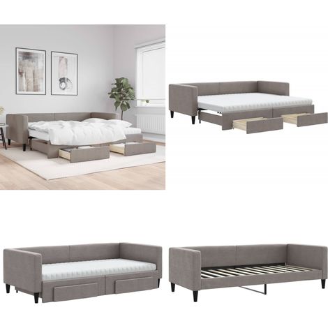 Tagesbett Ausziehbar mit Schubladen Taupe 90x200 cm Stoff - Schlafsofa - Sofa-Bett (1/5)