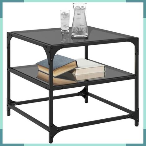 Table basse - 846009 - dessus verre noir - acier & bois d'ingénierie - 50x50x45 cm (lot de 2) (1/5)
