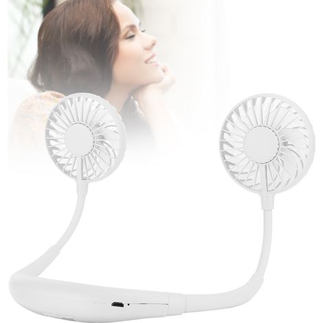Ventilateur de cou portable rechargeable pour sport, aromathérapie, avec lumière et pliable - Blanc