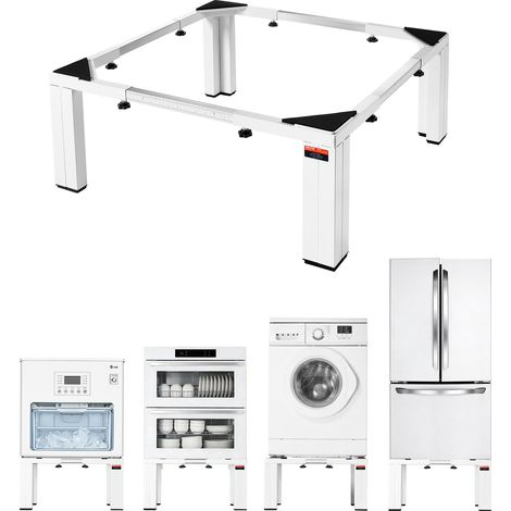 Socle Lave Linge de Hauteur 30 cm Support Machine à Laver Charge 544 kg Rehausseur pour Sèche-linge Réfrigérateur Compact Buanderie, 47,5-78,5 cm, en Acier Robuste, Pieds Antidérapants, Blanc (1/5)