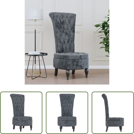 Chaise en velours - Chaise à dossier haut gris foncé velours conception de bouton (1/5)