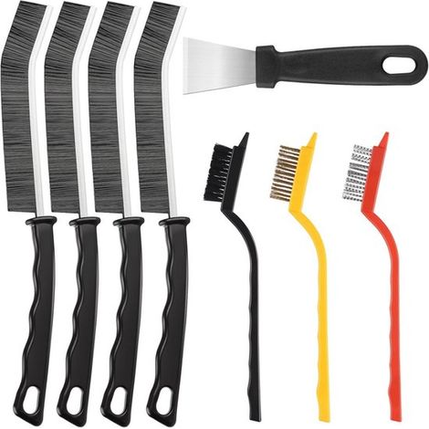 Set di 8 spazzole per la pulizia profonda di fornelli da cucina, sgrassatori per cappe aspiranti e giunti dei fornelli, spazzole metalliche in rame, nylon e S (1/5)