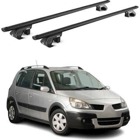 OMAC Barres de toit aluminium certifiées TÜV pour Renault Scenic II Conquest 2007-2009 – Pour rails de toit standards – Rainure en T – Charge max 90 kg – 2 antivols Noir (1/4)