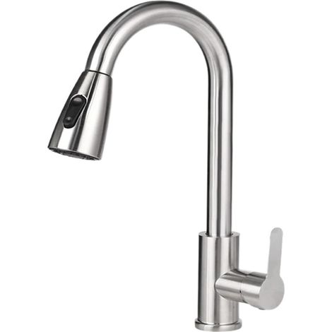 Robinet de cuisine Robinet de cuisine en Nickel brossé, mitigeur d'évier de cuisine à bec extractible monotrou, tête de pulvérisation à jet, robinet mitigeur chromé/noir(800g Two gears SR) (1/5)