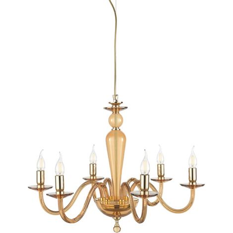 Lampada a sospensione D84 cm PAGANINI a 8 LUCI in vetro lavorato a mano AMBRA (1/2)