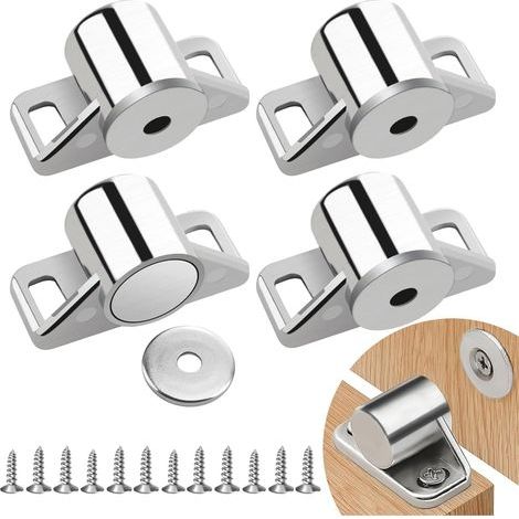 4 Pièces Loqueteau Magnétique Argent Porte Magnétique en Alliage de Zinc Aspiration D'armoire Anti-collision de Porte Fermeture de Porte Aimantée Butoir de Porte Sol avec 4 Rondelles et 12 Vis (1/5)