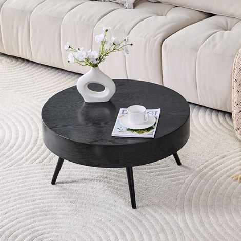 Tavolino rotondo 70x70x35,5 cm nero, design compatto, piano in MDF e gambe in metallo MEUBLIV (1/5)