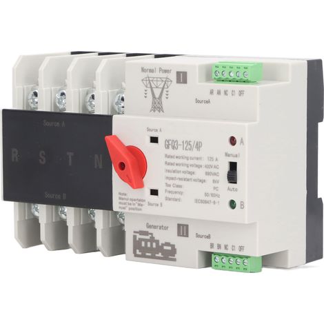 Commutateur de transfert automatique 4P pour montage sur rail 35 mm, double alimentation, générateur AC400V 125A (1/5)