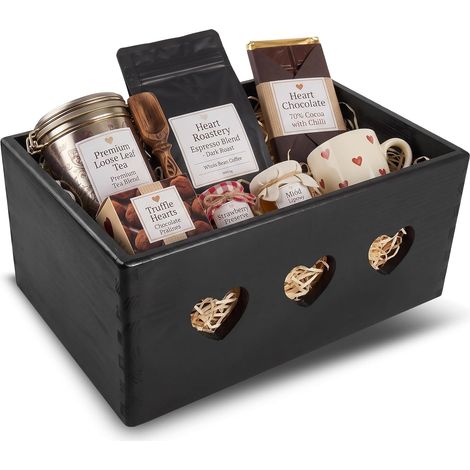Caja de Almacenaje de Pino con Corazones 30 x 20 x 13 cm Negro (1/5)