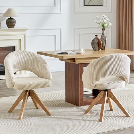 Lot de 2 chaises pivotantes rétro en tissu blanc avec dossier enveloppant et pieds en bois – H 84 cm (1/5)