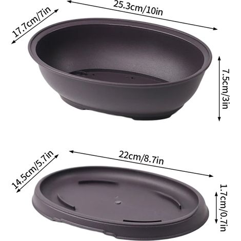 Pots de fleurs rectangulaires ovales avec soucoupe, imitation terre cuite violette, pour plantes, jardin extérieur, aménagement paysager, bonsaïs. (1/4)