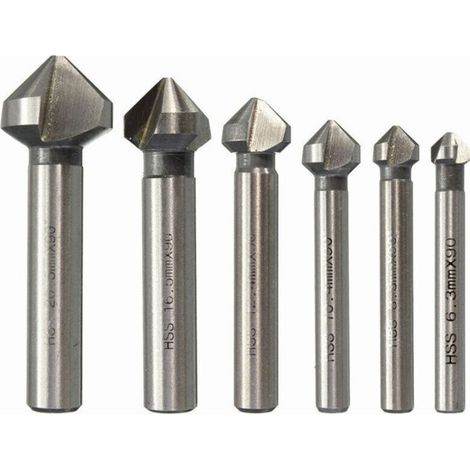 Set of 6 countersink bits, HSS 90° countersink bit, countersink bit, cylindrical countersink bit, screw-type tool for DIY, wood, metal, PVC, 6.3/8, 3/10, 4/12, 4/16, 5/20.5 mm (1/4)