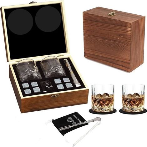 Verres à Whisky avec Boîte en Bois et Coffret Cadeau Whisky Ice Tart - Deux Verres - Parfaits pour la Fête des Pères (1/4)