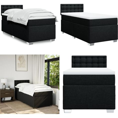 Sommier à lattes de lit avec matelas Noir 100x200 cm Tissu - Lit Double - Literie - Matelas - Sommier - Chambre À Coucher - Home & Living (1/5)
