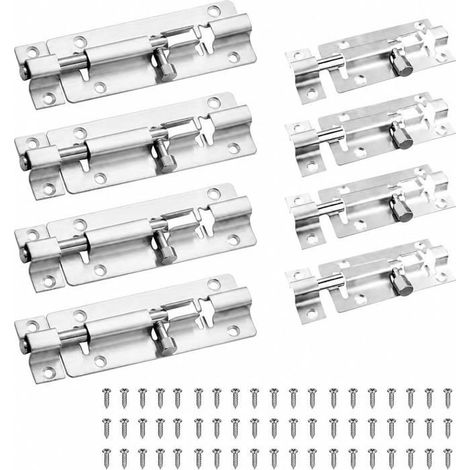6 Targettes De Porte Inox,Loquet Coulissant Avec 36 VisVerrous Argentés Pour Porte Intérieure,Fenêtre,Placard,Armoire,Porta[CA122] (1/5)