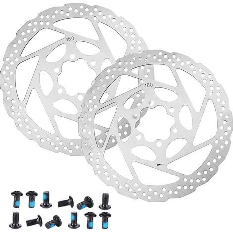 Lot de 2 disques de frein de vélo 160 mm avec 12 vis, disque de frein argenté, compatible avec la plupart des vélos, vélos de route, VTT (1/5)