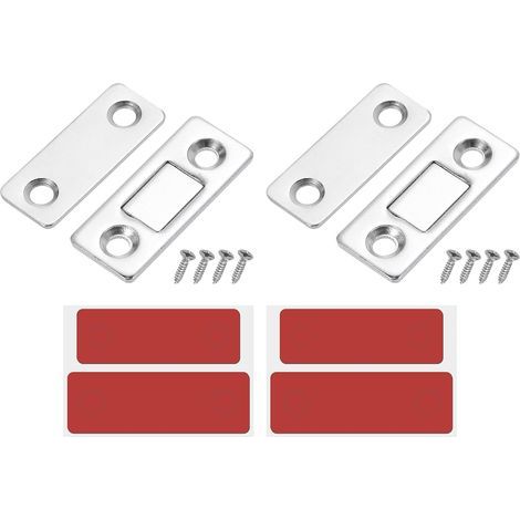 Set of 2 magnetic locks for cabinets, drawers, sliding doors for kitchen cupboards, silver (1/5)