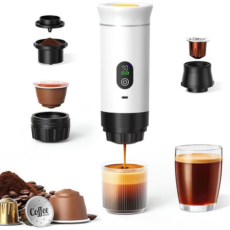 Machine Cafe Portable, Convient pour Maison, Pour Voyage,Camping,Voiture Compatible avec les Capsules Espresso et Poudre de Cafe, 20Bar, Auto-Chauffage de 4 a 6 Minutes, Rechargeable (1/5)