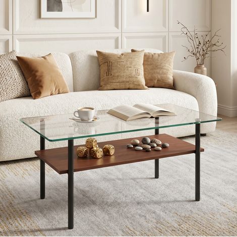 Rechteckiger Couchtisch 97,7 x 57,7 x 45 cm aus Sicherheitsglas, MDF und schwarzem Metall HAVRYA (1/5)
