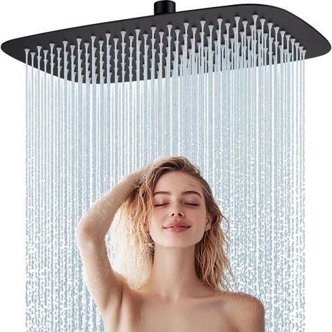 Regendusche Duschkopf Edelstahl 35x22cm Mattschwarz mit Anti-Kalk-Düsen (1/5)