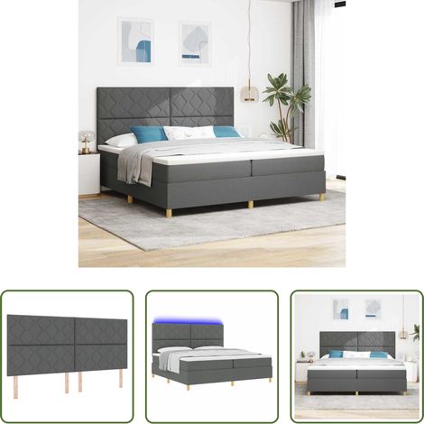 Lits LED - Lit à ressort LED avec matelas Gris foncé 200 x 200 cm tissu (1/5)