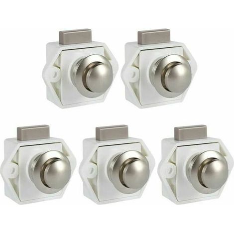 Loquet bouton poussoir - PZCC - Lot 5 - Sans clé - Ø20 mm - Blanc - Vis incluses (1/5)