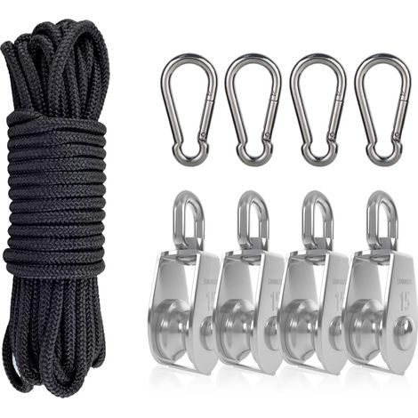 Einzelrolle M15 Edelstahl 304 - 4er-Pack - 35 kg Tragfähigkeit - 360°-Drehung - Für Stahl- und Nylonseile - Segel- und Krananwendungen (1/5)