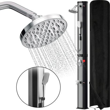 SWANEW Doccia solare da giardino - soffione rotondo, doccetta, supporto integrato, ferramenta e copertura, Argento, 60L (1/5)