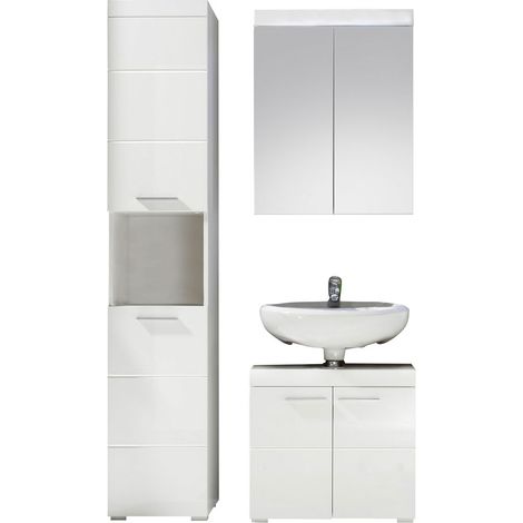 Ensemble meuble de salle de bain avec miroir 3 pièces laqué blanc Kelia