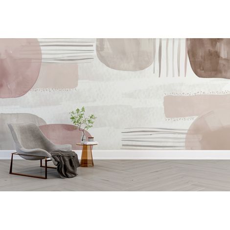 Papier peint abstrait - formes géométriques douces rose poudré - 300 x 250 cm (1/2)