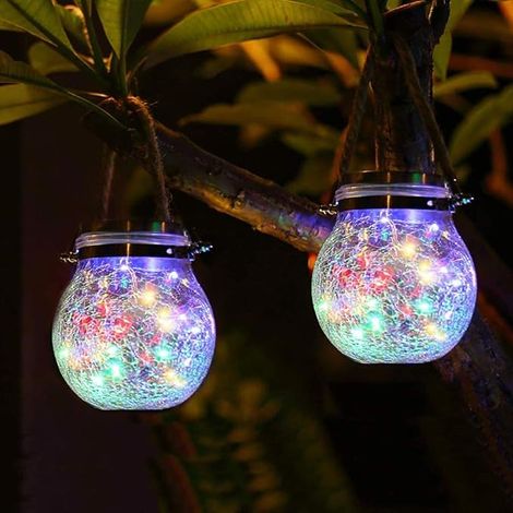 Luci a sospensione impermeabili a energia solare per esterni, ideali per giardino e casa, con effetto crepitio, perfette per feste e decorazioni natalizie [confezione da 2, luci colorate] (1/5)