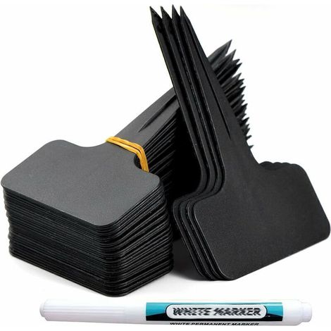 100 pièces Etiquette Jardin Exterieur Marqueurs en Plastique de Plantes Type T Plastique Etiquette Potager avec Stylo étanche Etiquetage Réutilisable et Accessoires pour Plantes(Noir）..DEBUNS (1/4)